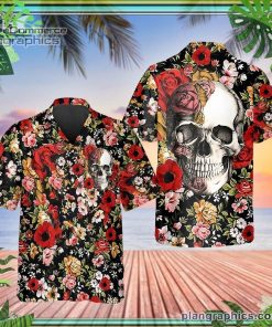 happy summer flowers grinning skull short sleeve button down hawaiian shirt 79 c5cz2