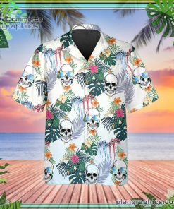 happy summer grinning skull short sleeve button down hawaiian shirt 220 g08bt
