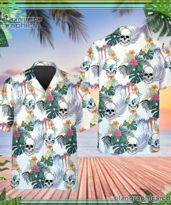 happy summer grinning skull short sleeve button down hawaiian shirt 78 g1uHd