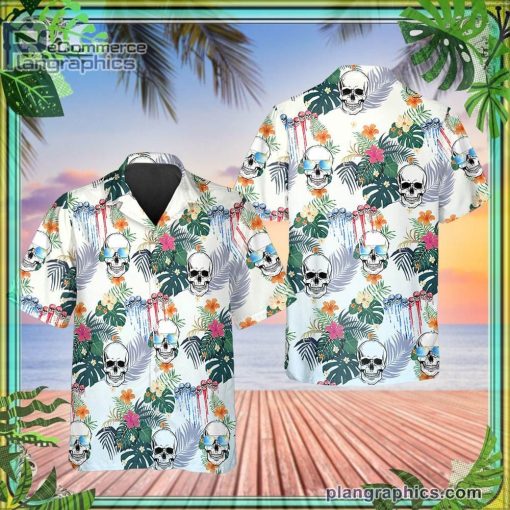 happy summer grinning skull short sleeve button down hawaiian shirt 78 g1uHd
