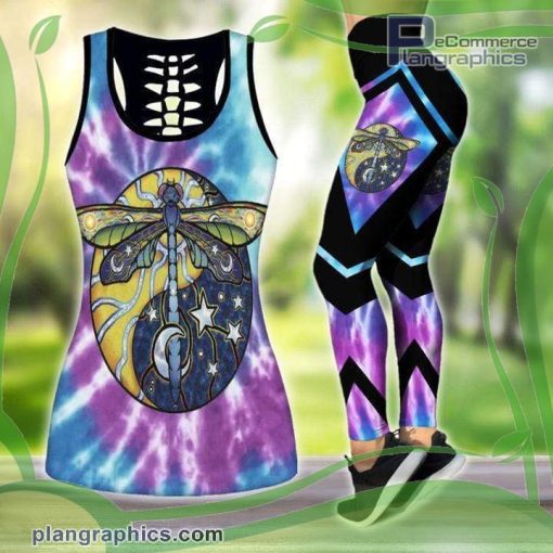 hippie dragonfly purple blue tank top legging set W4gu9
