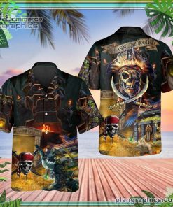 king pirates team skull short sleeve button down hawaiian shirt 72 mULU4