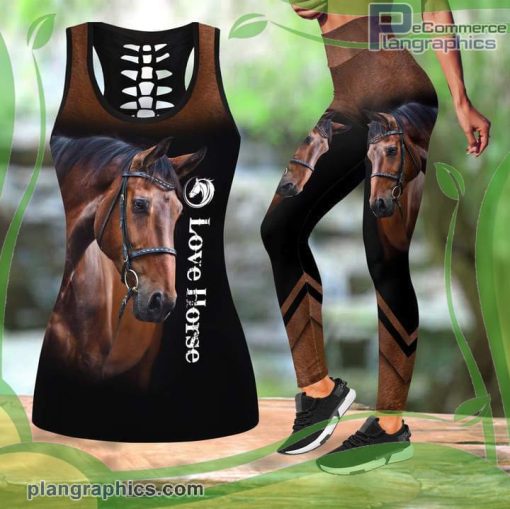 love horse black brown tank top legging set RnO5d