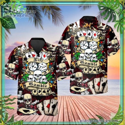 lucky dice spades gambling skull short sleeve button down hawaiian shirt 69 Yxkl6