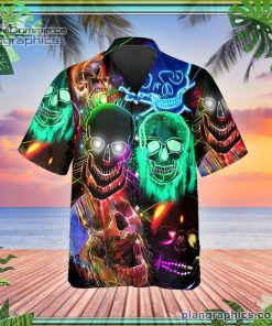 neon light skull short sleeve button down hawaiian shirt 205 oDIY9