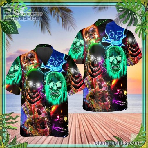 neon light skull short sleeve button down hawaiian shirt 62 vJHt8