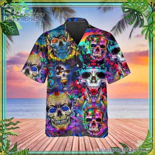 neon skull short sleeve button down hawaiian shirt 204 4p5dV