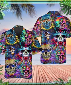 neon skull short sleeve button down hawaiian shirt 61 dh6rF