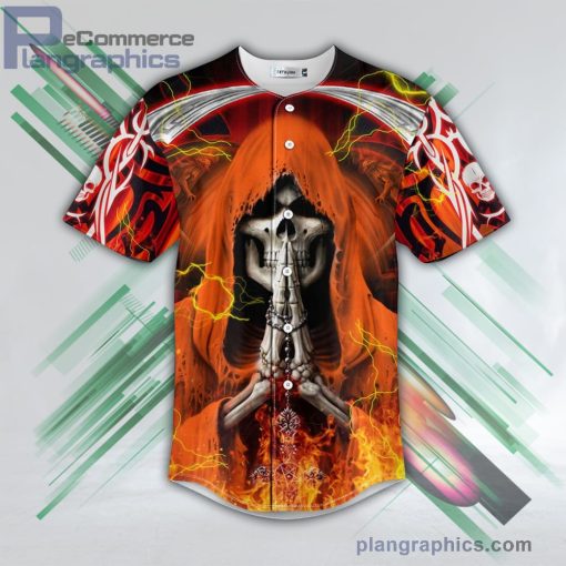 orange grim reaper prayer fire skull baseball jersey pl9349122 eK0W8