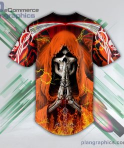 orange grim reaper prayer fire skull baseball jersey pl9349207 Bvnr7