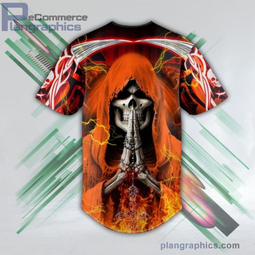 orange grim reaper prayer fire skull baseball jersey pl9349207 Bvnr7