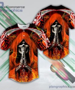 orange grim reaper prayer fire skull baseball jersey pl934934 JxoUK