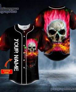pink flaming skull custom black baseball jersey 101 4kUUM