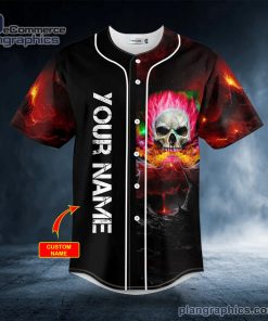 pink flaming skull custom black baseball jersey 297 4NdMj