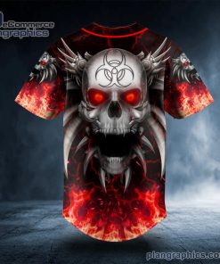 red flame biohazard metal wings skull custom baseball jersey 486 V31Rh
