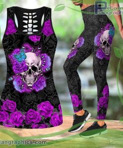 skull purple rose tank top legging set epxKM