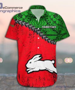 south sydney rabbitohs casual button down hawaiian shirt grunge polynesian tattoo nrl 71 INf7c