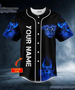 terminator blue fire skull custom baseball jersey 240 gans4
