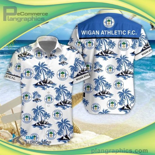 wigan athletic fc 3d short sleeve button down shirt and hawaiian short 3 c76BA