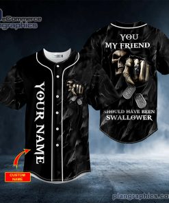 you my friend swallower pointing skull custom baseball jersey 5 JRDGq