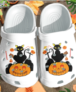 black cat sitting on pumpkin shoes halloween clog crocs crocband clog 0Wg8u