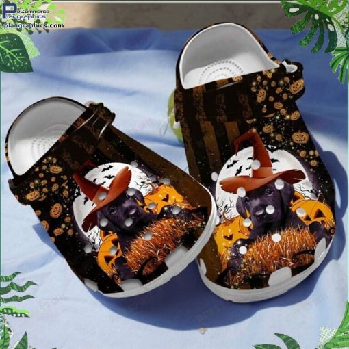black labrador and pumpkin clogs crocs shoes gifts for halloween UZ3Kr