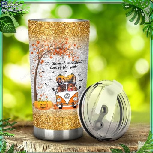 dachshund dog and halloween hippie its the most wonderful time of the year stainless steel tumbler 22 XELzC