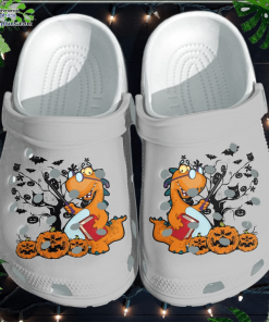 dinosaur halloween teacher book lover pumpkin shoes clog crocs crocband clog WLJ3d
