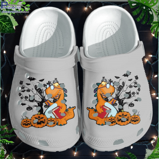 dinosaur halloween teacher book lover pumpkin shoes clog crocs crocband clog WLJ3d