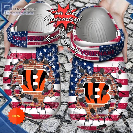 football crocs personalized cincinnati bengals american flag breaking wall clog shoes 84 Y8zll