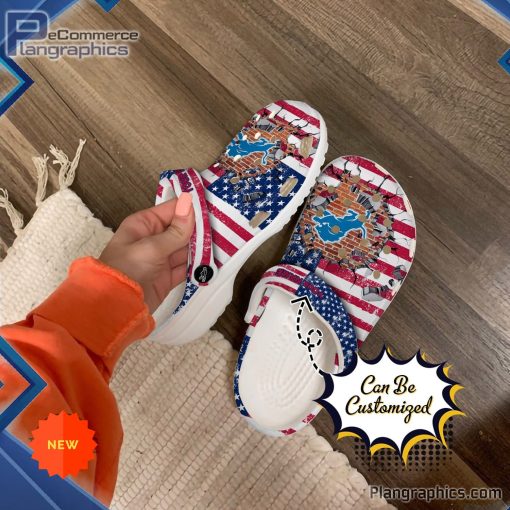 football crocs personalized detroit lions american flag breaking wall clog shoes 190 qUSAR