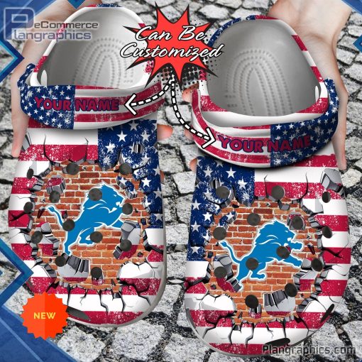 football crocs personalized detroit lions american flag breaking wall clog shoes 73 YQWTy