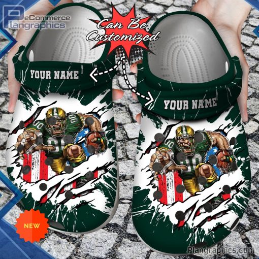 football crocs personalized green bay packers mascot ripped flag clog shoes 70 Mk0us