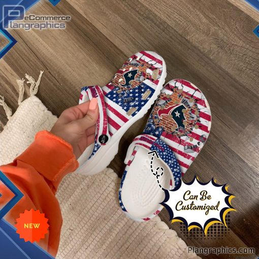 football crocs personalized houston texans american flag breaking wall clog shoes 185 73p53