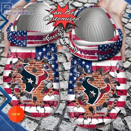 football crocs personalized houston texans american flag breaking wall clog shoes 68 ftXUQ
