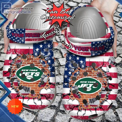 football crocs personalized new york jets american flag breaking wall clog shoes 49 c1zMY