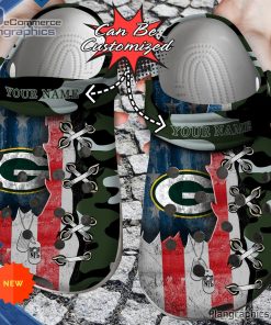 football crocs personalized us flag green bay packers cross stitch camo pattern clog shoes 30 2aGiD