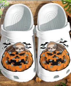 funny sloth hug pumpkin shoes clog halloween crocs crocband clog KgkT0