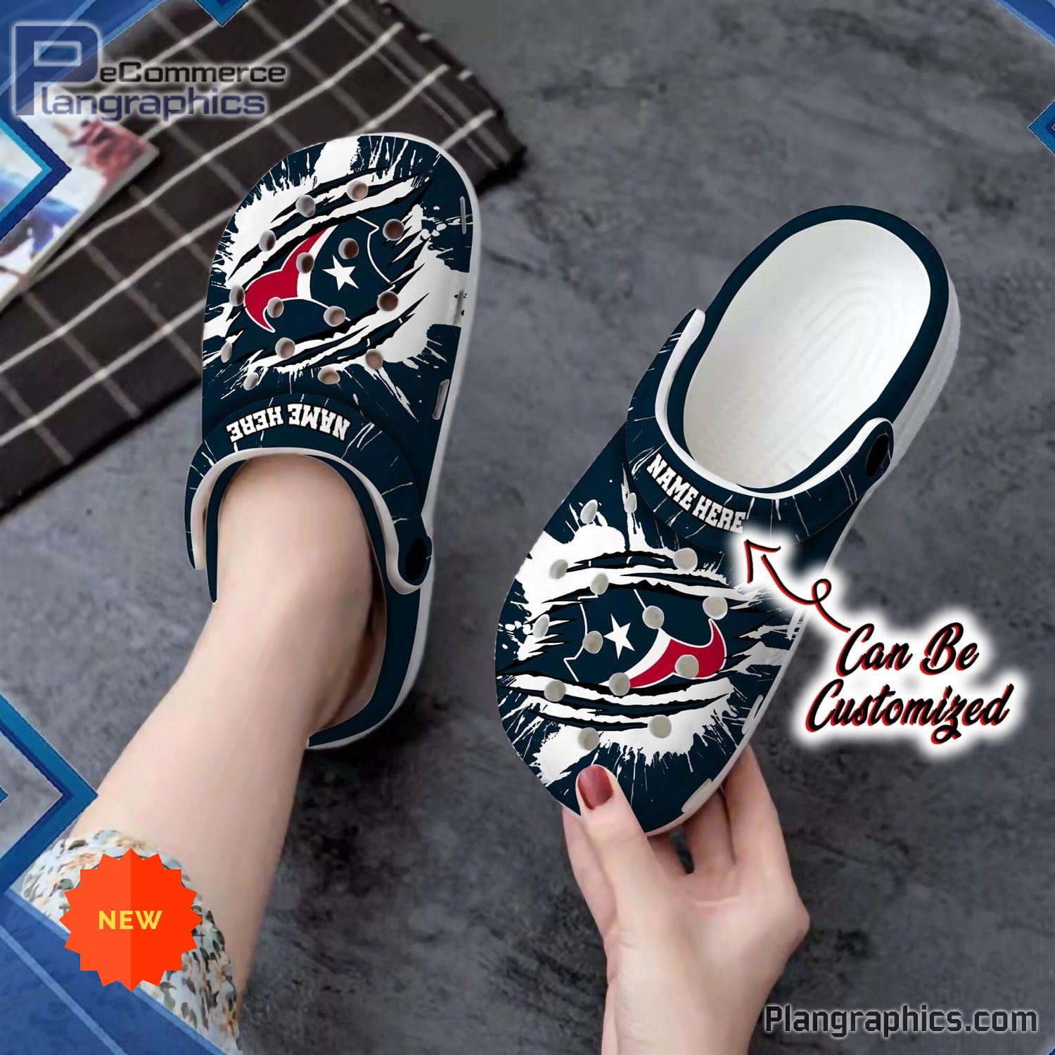 Houston Texans Crocs - Personalized H.Texans Football Ripped Claw Clog Shoes