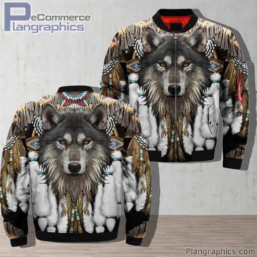 native american wolf native bomber jacket ATLaf