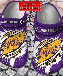 personalized name logo basketball los angeles lakers ripped claw crocs clog shoes P7n99