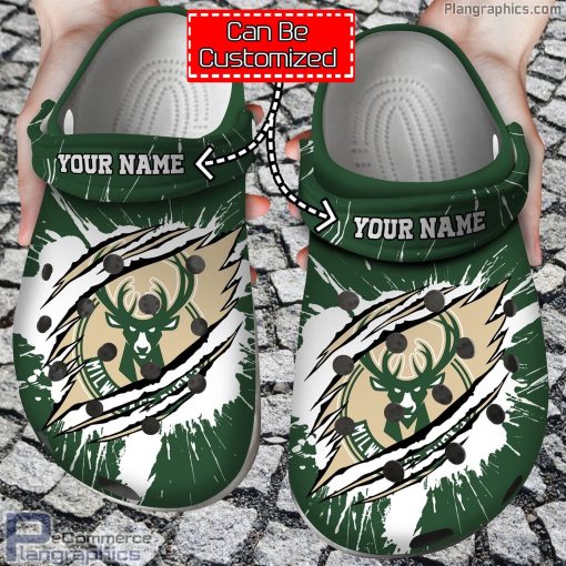 personalized name logo basketball milwaukee bucks claw crocs clog shoes wND9D