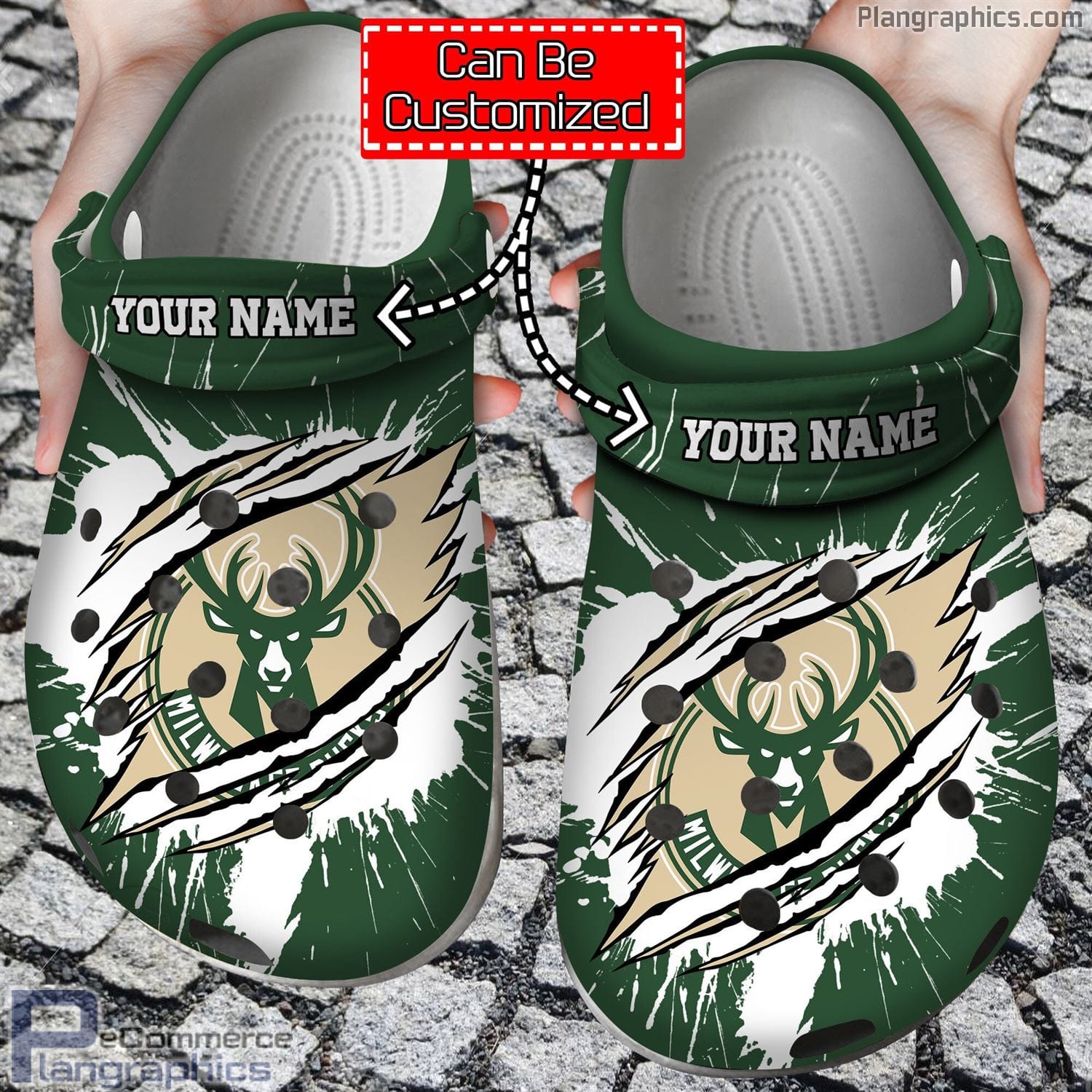 Personalized Name & Logo Basketball Milwaukee Bucks Claw Crocs Clog ...