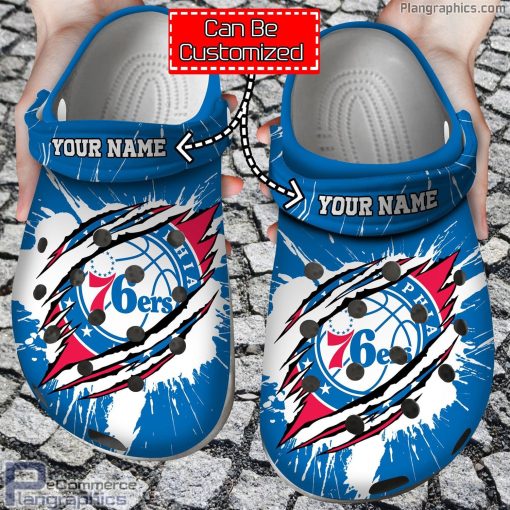 personalized name logo basketball philadelphia 76ers ripped claw crocs clog shoes 8lReC