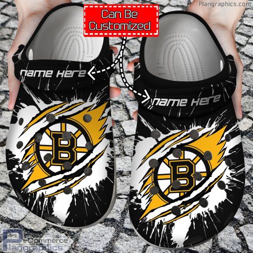 personalized name logo boston bruins hockey ripped claw crocs clog shoes R9FFR
