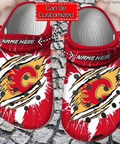 personalized name logo calgary flames hockey ripped claw crocs clog shoes zCUES