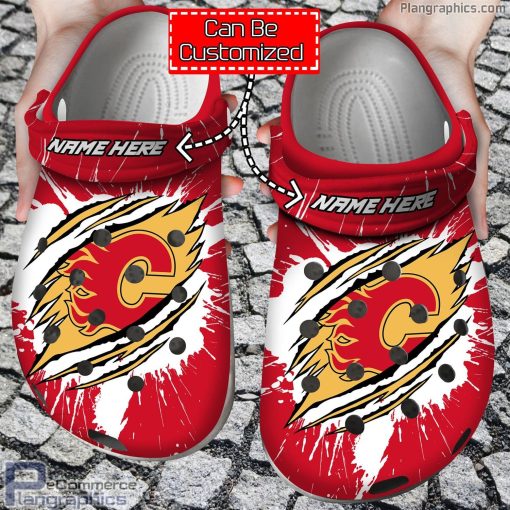 personalized name logo calgary flames hockey ripped claw crocs clog shoes zCUES