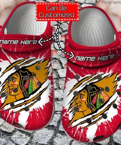 personalized name logo chicago blackhawks hockey ripped claw crocs clog shoes XsFqg
