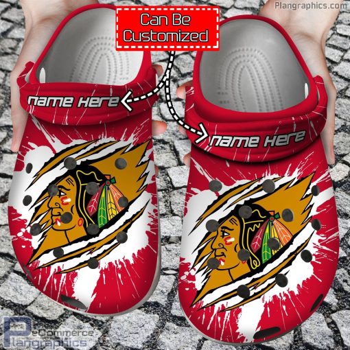 personalized name logo chicago blackhawks hockey ripped claw crocs clog shoes XsFqg