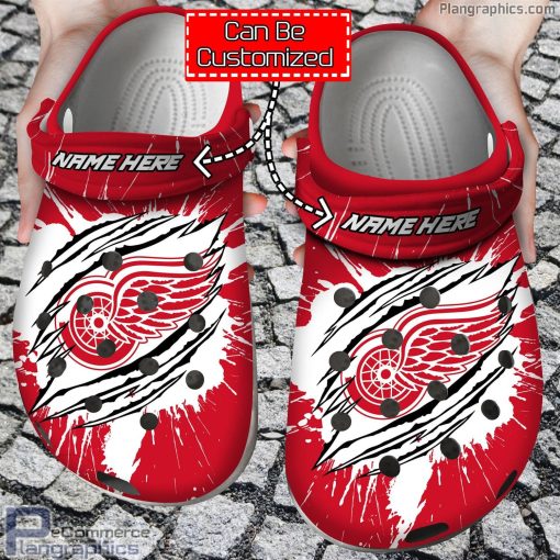 personalized name logo detroit red wings hockey ripped claw crocs clog shoes 84l1r
